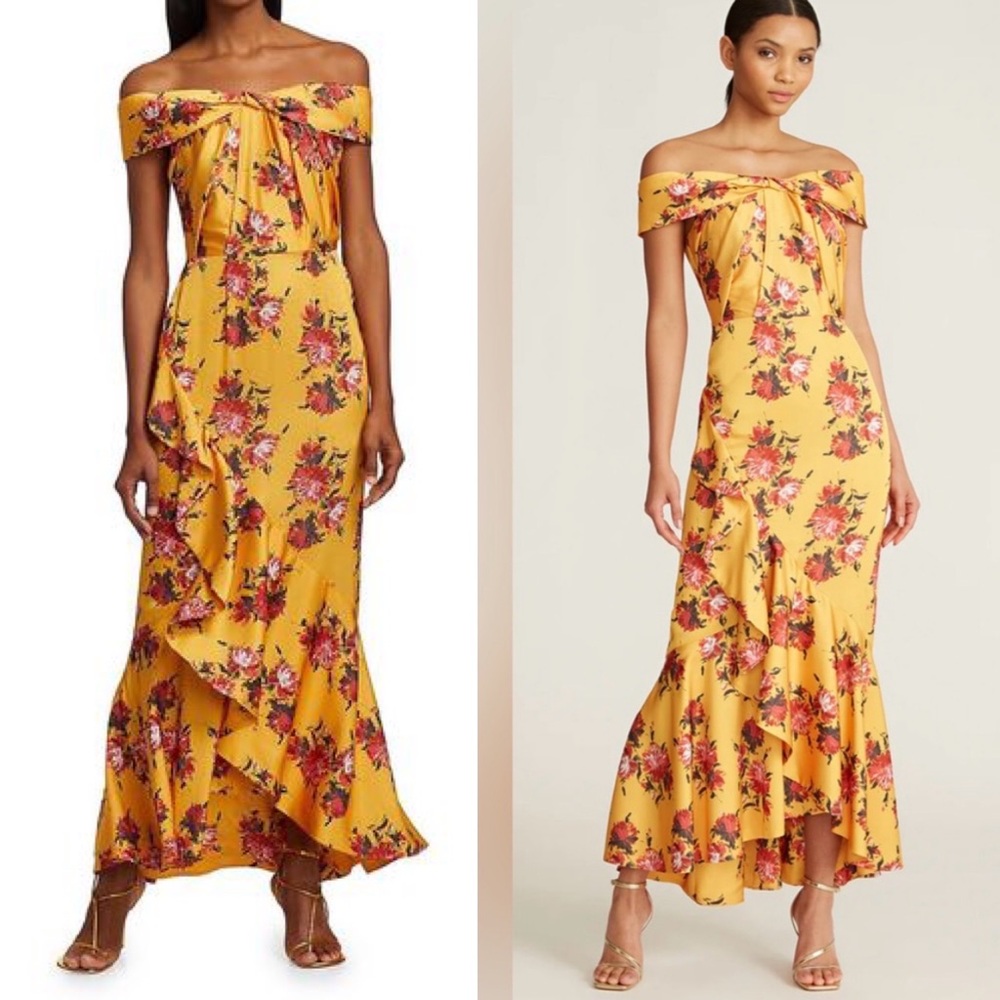 THEIA Rylee Floral Off Shoulder Dress